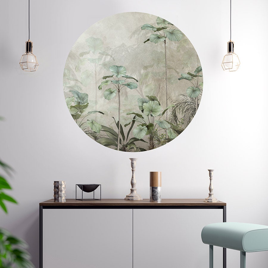 Circle Wall Decal, Circle Wall Sticker, Tropical Leaves Wall Decal, Tropics Wall Decal, Jungle Sticker Home Styling Wall  Art