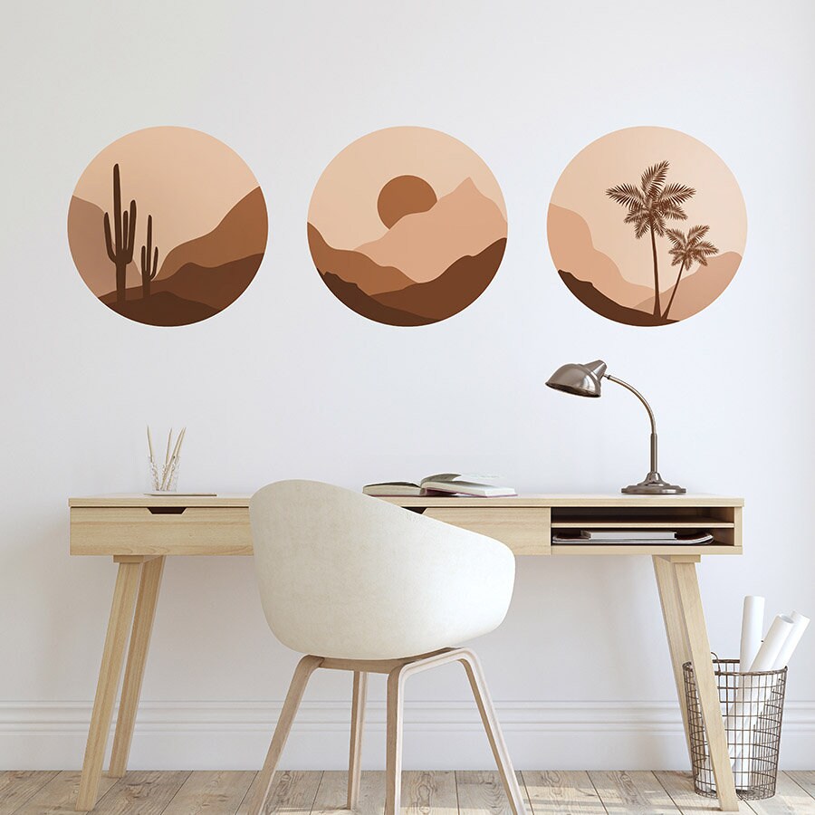 Circles Wall Decal, Sphere Posters, Animals Silhouette Wall Decal, Cactus Wall Sticker, Abstract Wall Decal, Desert View Room Decor