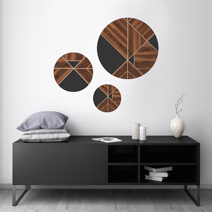 Circles Wall Decal, Wooden Circles Wall Decal, Dots Modern Shapes Wall Decal, Abstract Wall Decal, Lines Wall Art, Room Living Room Decor