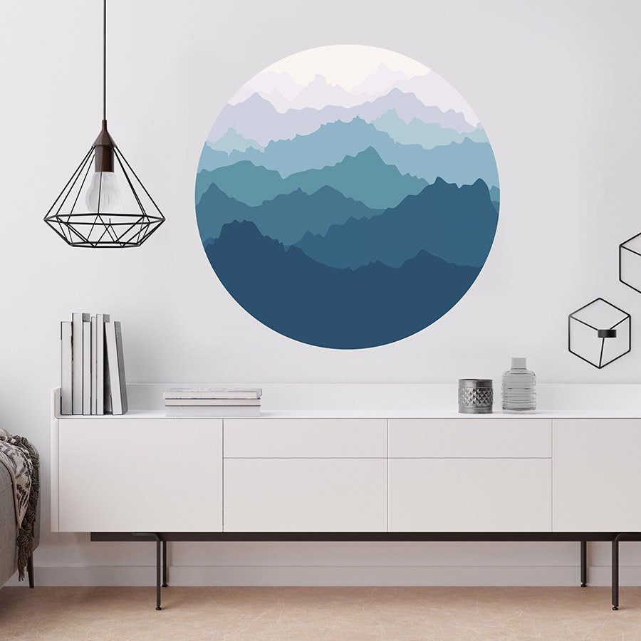 Mountains Wall Decal, Circle Wall Decal, Circle Wall Sticker, Boho Wall Art, Modern Wall Sticker Home Decor, Turquoise Geometric Wall Art