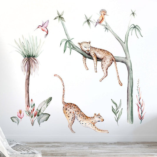 Cheetah Wall Decal, Tropical Animals Wall Decal, Jungle Animals Wall Decal, Safari Animals Wall Decal, Exotic Savana Animals Watercolor