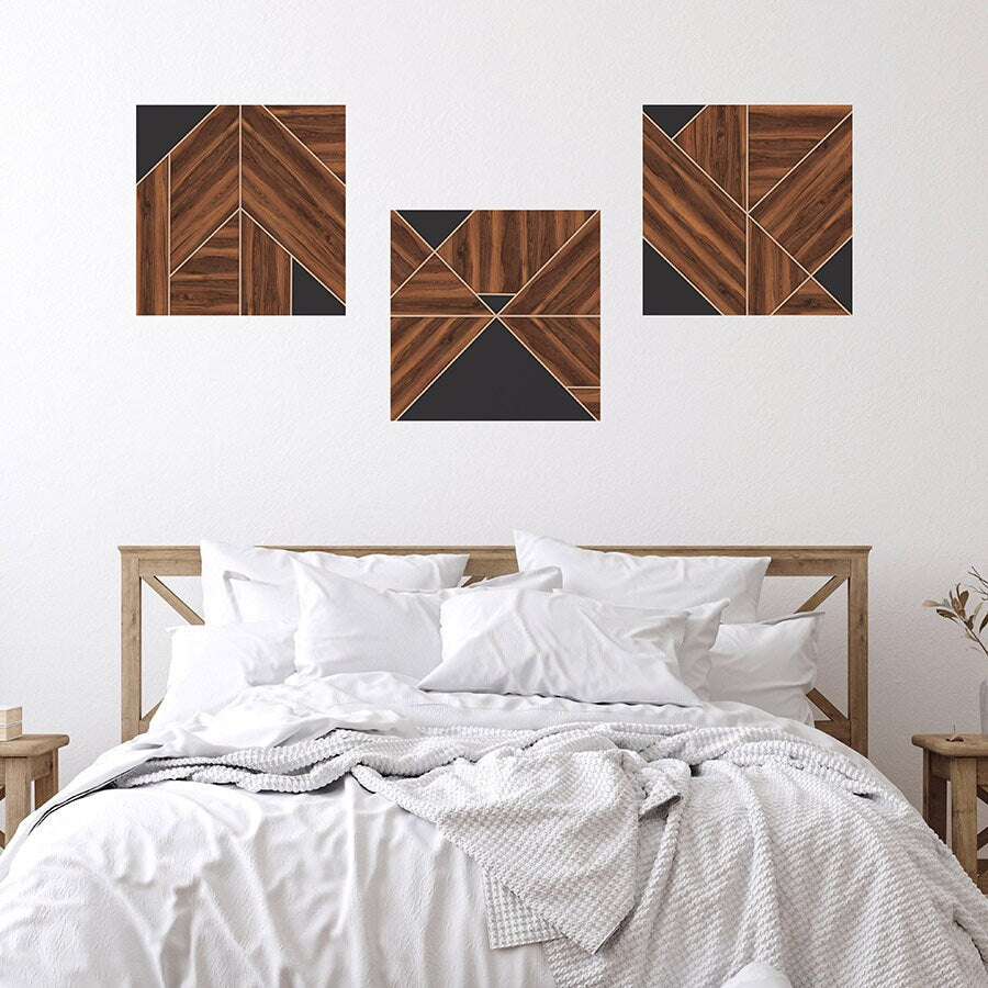 Wooden Panels Wall Decal, Modern Wall Sticker, Abstract Shapes Wall Decal, Tiles Style Decal, Wood Wall Room Decor, Boho Wall Art Decor