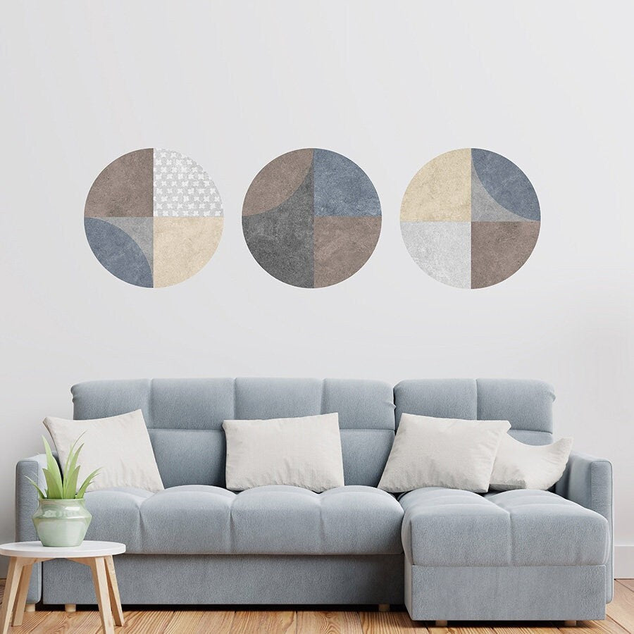 Circles Wall Decal, Modern Wall Sticker, Abstract Shapes Wall Decal, Concrete Texture Decal, Wood Wall Room Decor, Boho Wall Art Decor