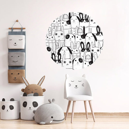 Circle Wall Decal, Circle Wall Sticker, Kids Room Wall Decal, Rabbits Wall Decal, Geometric Wall Art, Big Dot Wall Decal, Nursery Room Decor