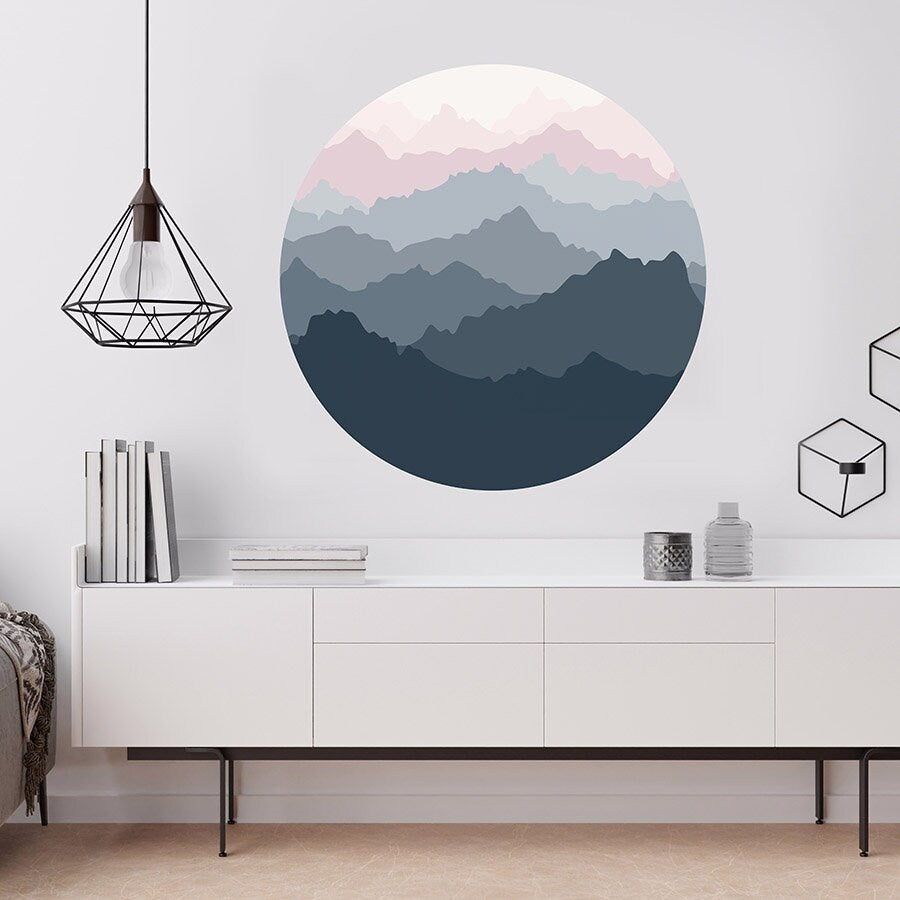 Circle Wall Decal, Mountains Wall Decal, Circle Wall Sticker, Modern Wall Sticker for Home Decor, Geometric Wall Art, Boho Wall Art