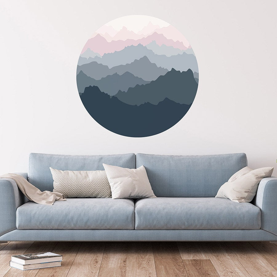 Circle Wall Decal, Mountains Wall Decal, Circle Wall Sticker, Modern Wall Sticker for Home Decor, Geometric Wall Art, Boho Wall Art