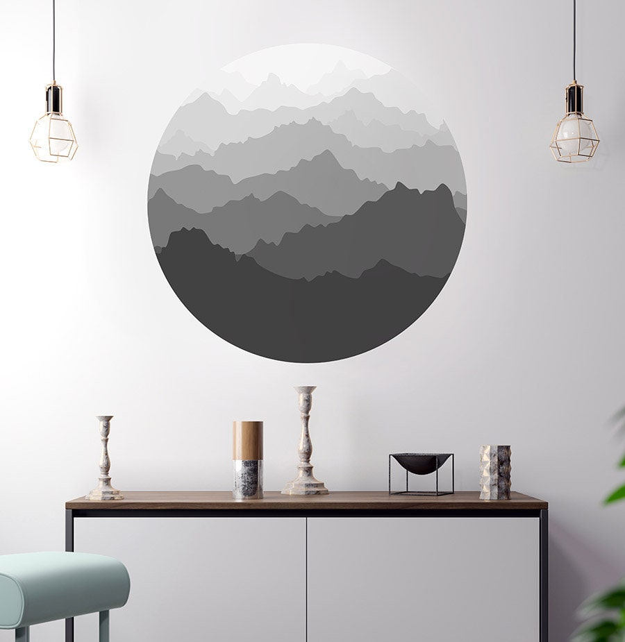 Circle Wall Decal, Circle Wall Sticker, Modern Wall Sticker, Geometric Wall Art, Mountains Wall Decal, Bed Room Wall Decor, Boho Wall Art