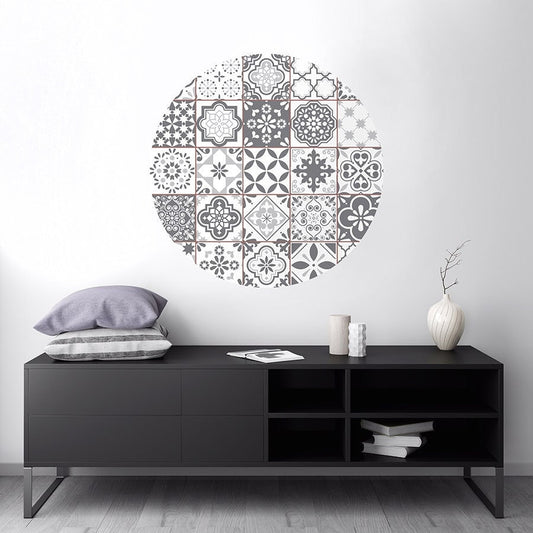 Lisbon Tiles Black and White Wall Decal, Circle Wall Decal, Circle Wall Sticker,  Geometric Azulejo Wall Decal, Moroccan Tiles Wall Decal