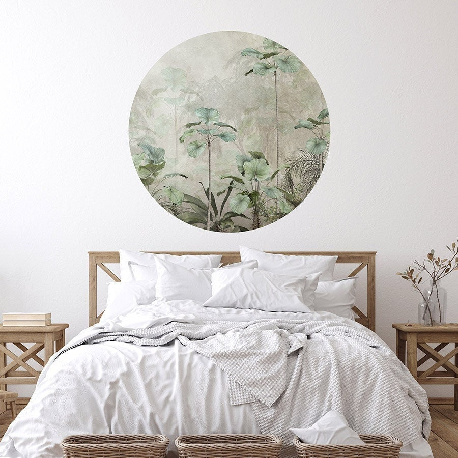 Circle Wall Decal, Circle Wall Sticker, Tropical Leaves Wall Decal, Tropics Wall Decal, Jungle Sticker Home Styling Wall  Art