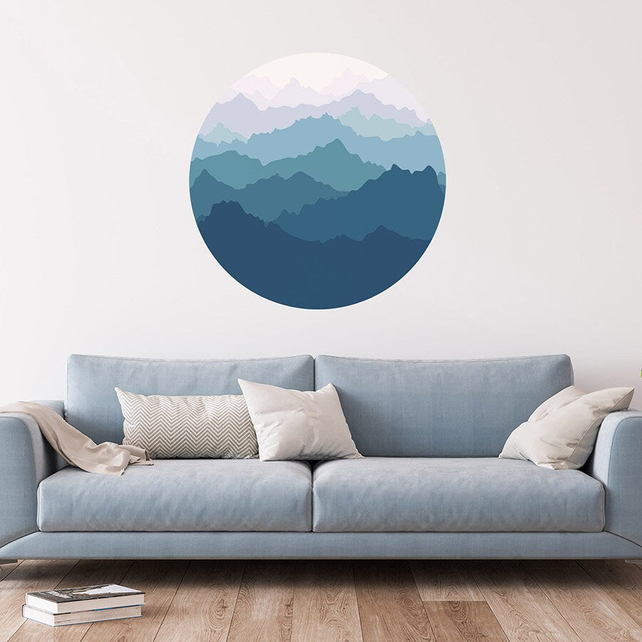 Mountains Wall Decal, Circle Wall Decal, Circle Wall Sticker, Boho Wall Art, Modern Wall Sticker Home Decor, Turquoise Geometric Wall Art