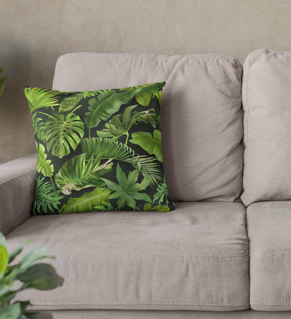 Tropical Palm Leaves Pillow, Decorative Leaves Pillow, Spun Polyester Square Pillow, Decorative Cushion and Pillow for Room Decor
