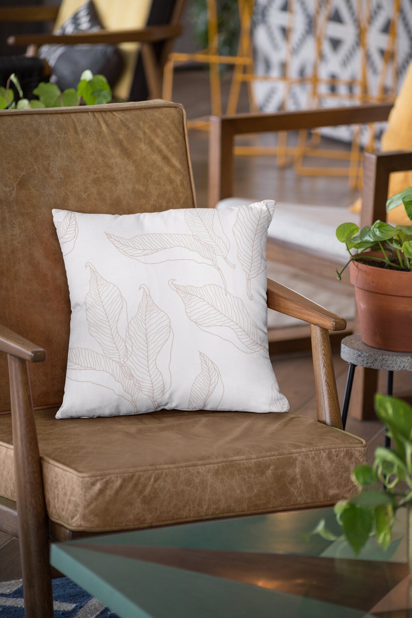 Tropical Leaves Pattern Pillow, Decorative Leaves Pillow, Spun Polyester Square Pillow, Decorative Cushion and Pillow, Double Sided Printing