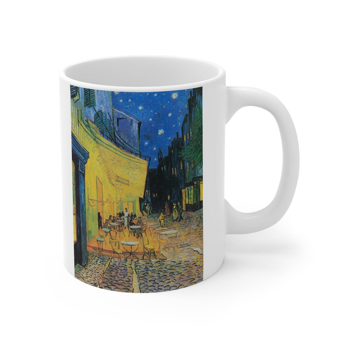 Tasse à café en céramique blanche de Vincent van Gogh avec terrasse de café la nuit, tasse à café en céramique blanche de 11 oz, tasse à café d'art