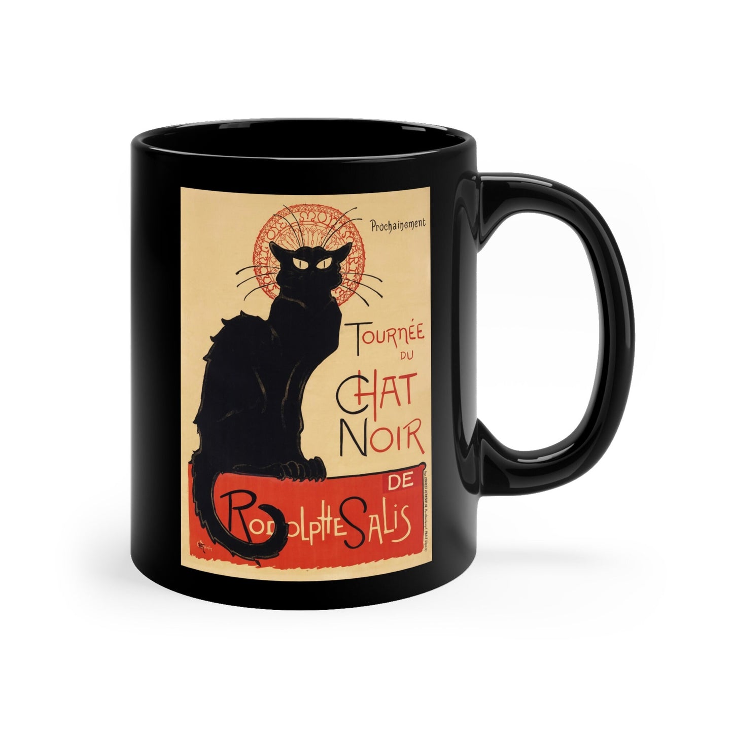 Tourne du Chat Noir by Thophile Alexandre Steinlen Black Ceramic Mug, Fine Art Mug, Ceramic Coffee Mug 11oz, Birthday Gift