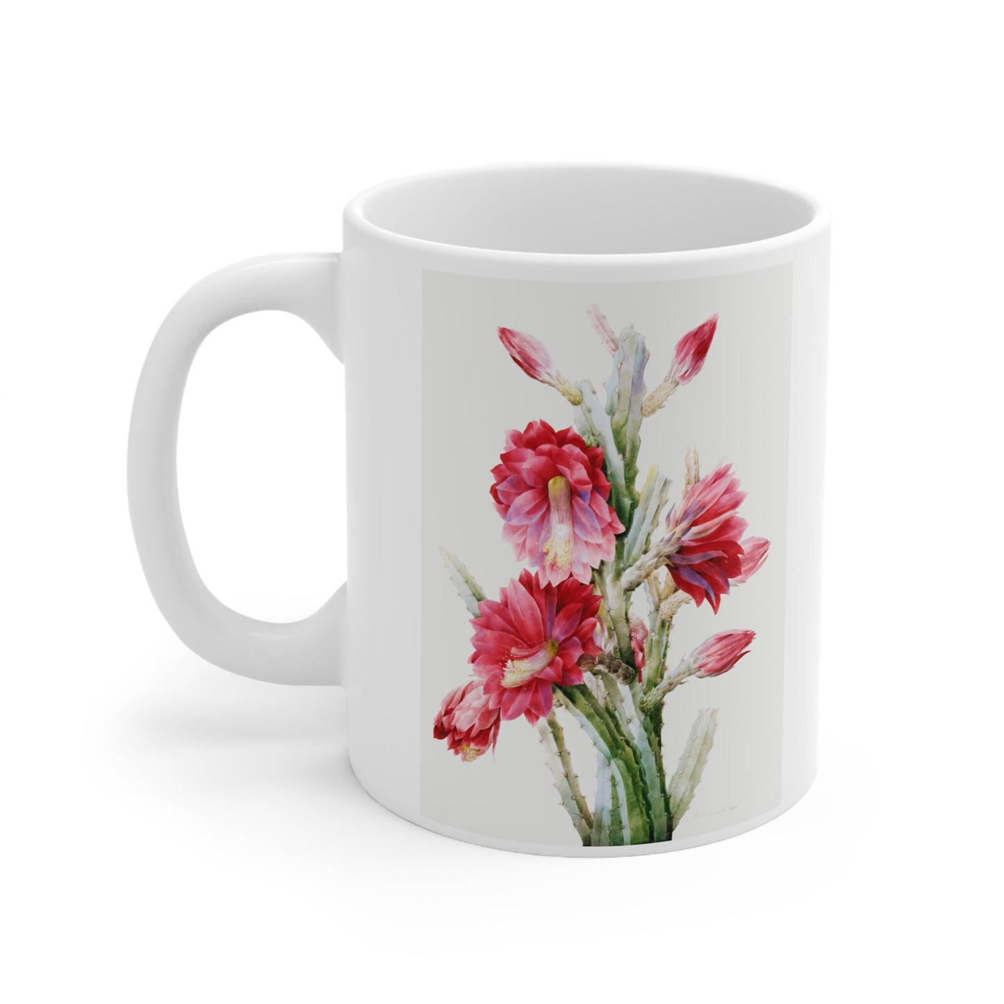 Mug with Cactus, A Flowering Cactus by Pierre Joseph Redout, Birthday Gift Mug, White Ceramic Coffee Mug 11oz, Fine Art Mug, Cup for Coffe