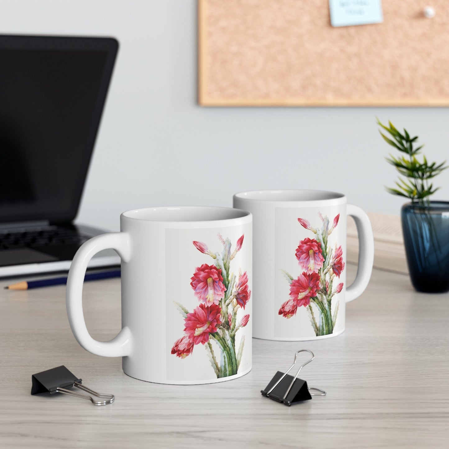 Mug with Cactus, A Flowering Cactus by Pierre Joseph Redout, Birthday Gift Mug, White Ceramic Coffee Mug 11oz, Fine Art Mug, Cup for Coffe