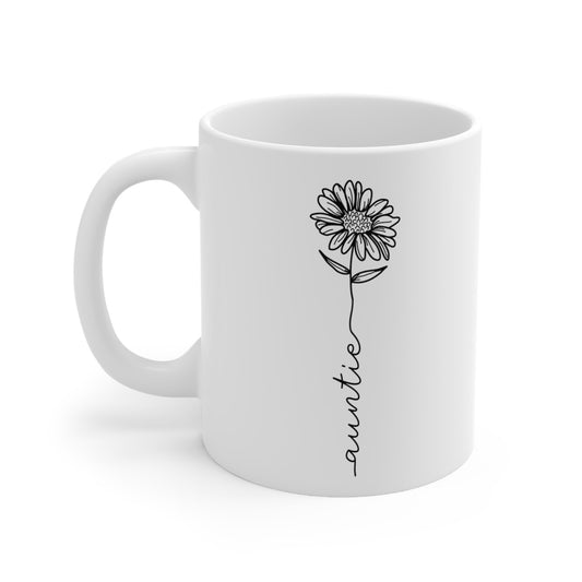 Gift Mug for Aunts, Flower Stem Auntie Mug, Funny Mug, Gift Coffee Mug, Coffee Quotes Mug, Cup for Coffee, White Ceramic Coffee Mug