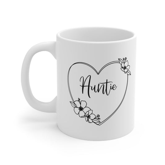 Gift Mug for Aunts, Auntie Heart Blossom Auntie Mug, Funny Mug, Coffee Mug, Coffee Quotes Mug, Cup for Coffee , White Ceramic Coffee Mug