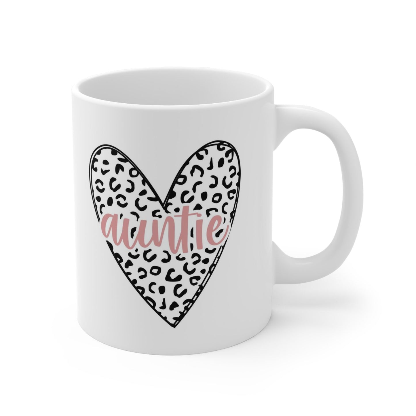 Gift Mug for Aunts, Auntie Leopard Print Heart Mug, Funny Mug, Gift Coffee Mug, Coffee Quotes Mug, Cup for Coffee, Ceramic Coffee Mug