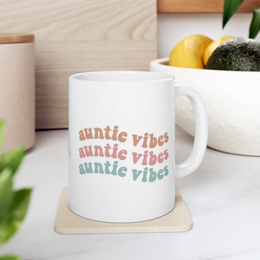 Auntie Vibes Wave Gift Mug, Auntie Mug, Funny Mug, Gift Coffee Mug, Coffee Quotes Mug, Cup for Coffee, Ceramic Coffee Mug 11 oz