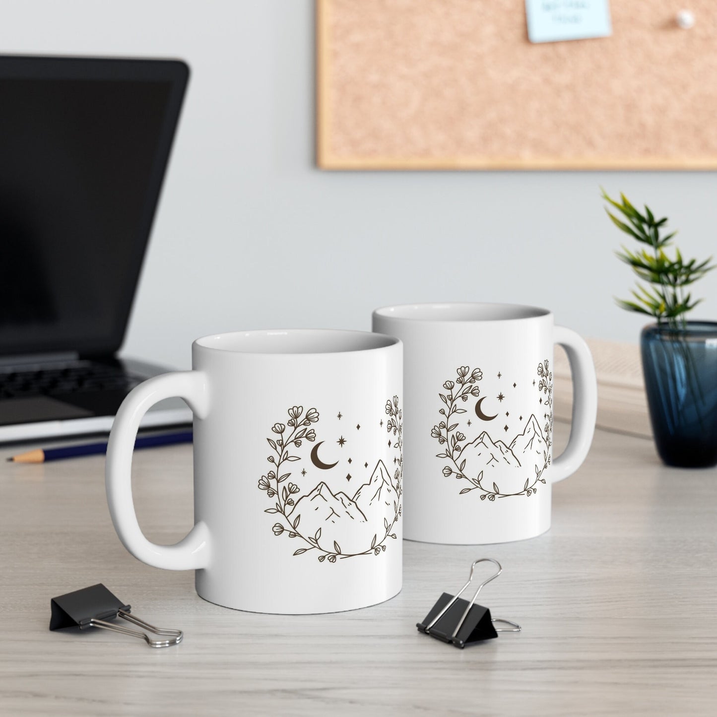 Mountain Wreath Mug, Gift Coffee Mug, Inspirational Boho Style Mug, Coffee Quotes Mug, Cup for Coffee or Tea, Ceramic Coffee Mug 11oz