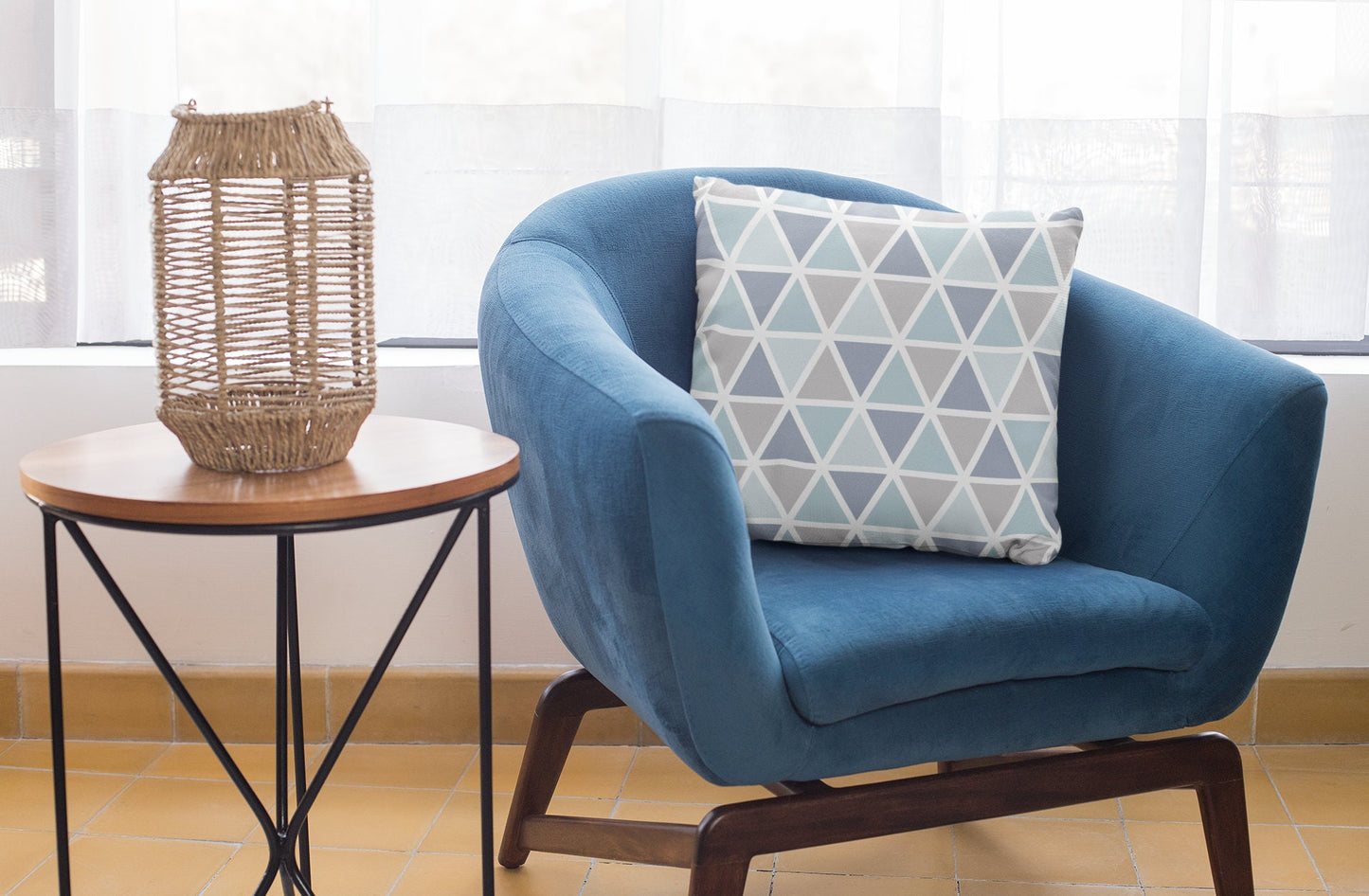 Triangles Pattern, Geometric Pastel Colors Pattern Pillow, Polyester Square Pillow, Decorative Cushion and Pillow, Double Sided Printing