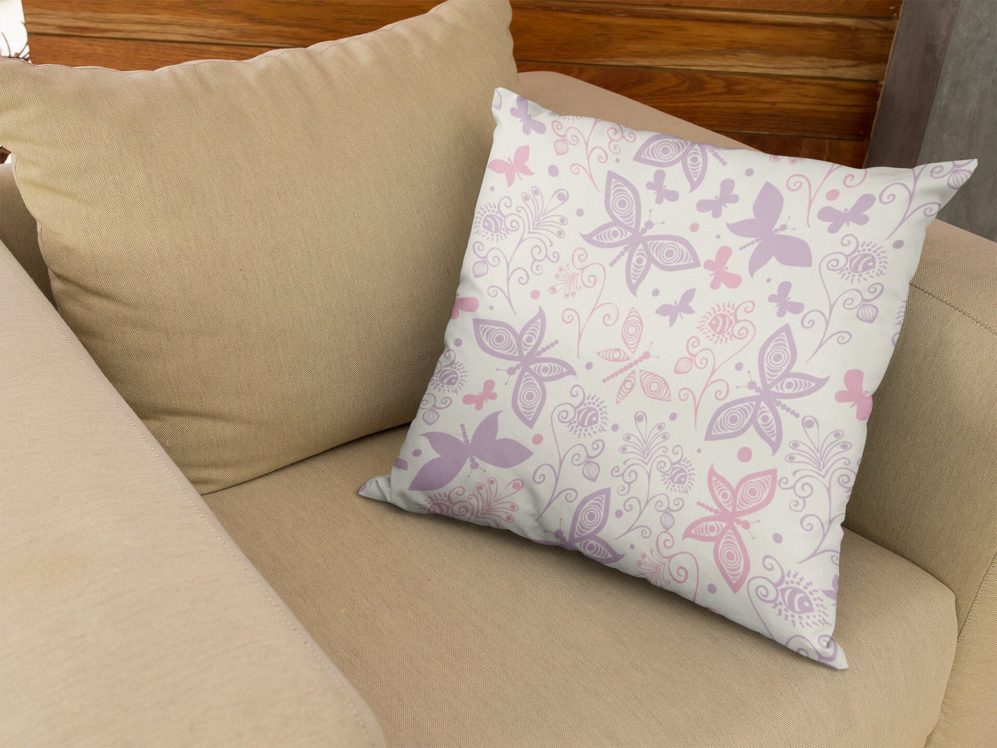 Kissen mit rosa Schmetterlingsmuster, Dekokissen fürs Kinderzimmer, quadratisches Kissen aus Polyester, Dekokissen und Kissen