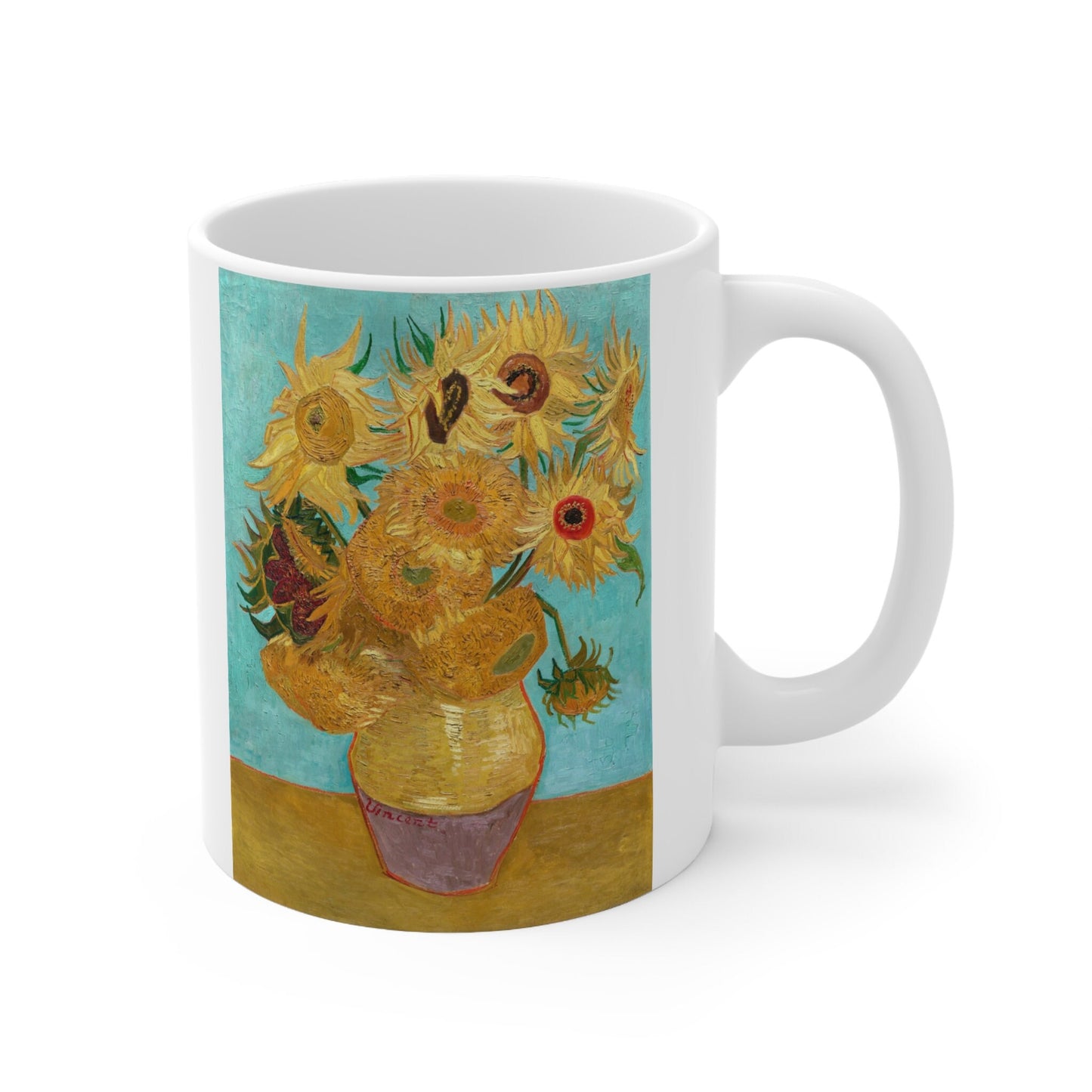 Vincent van Gogh's Vase with Twelve Sunflowers Painting Mug, Birthday Gift Mug, White Ceramic Coffee Mug 11oz, Fine Art Mug Cup