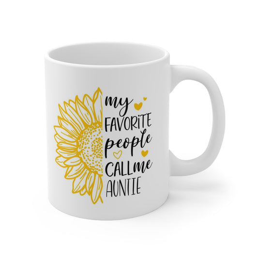 Gift Mug for Aunts, Auntie Sunflower Mug, Funny Mug, Gift Coffee Mug, Coffee Quotes Mug, Cup for Coffee, White Ceramic Coffee Mug