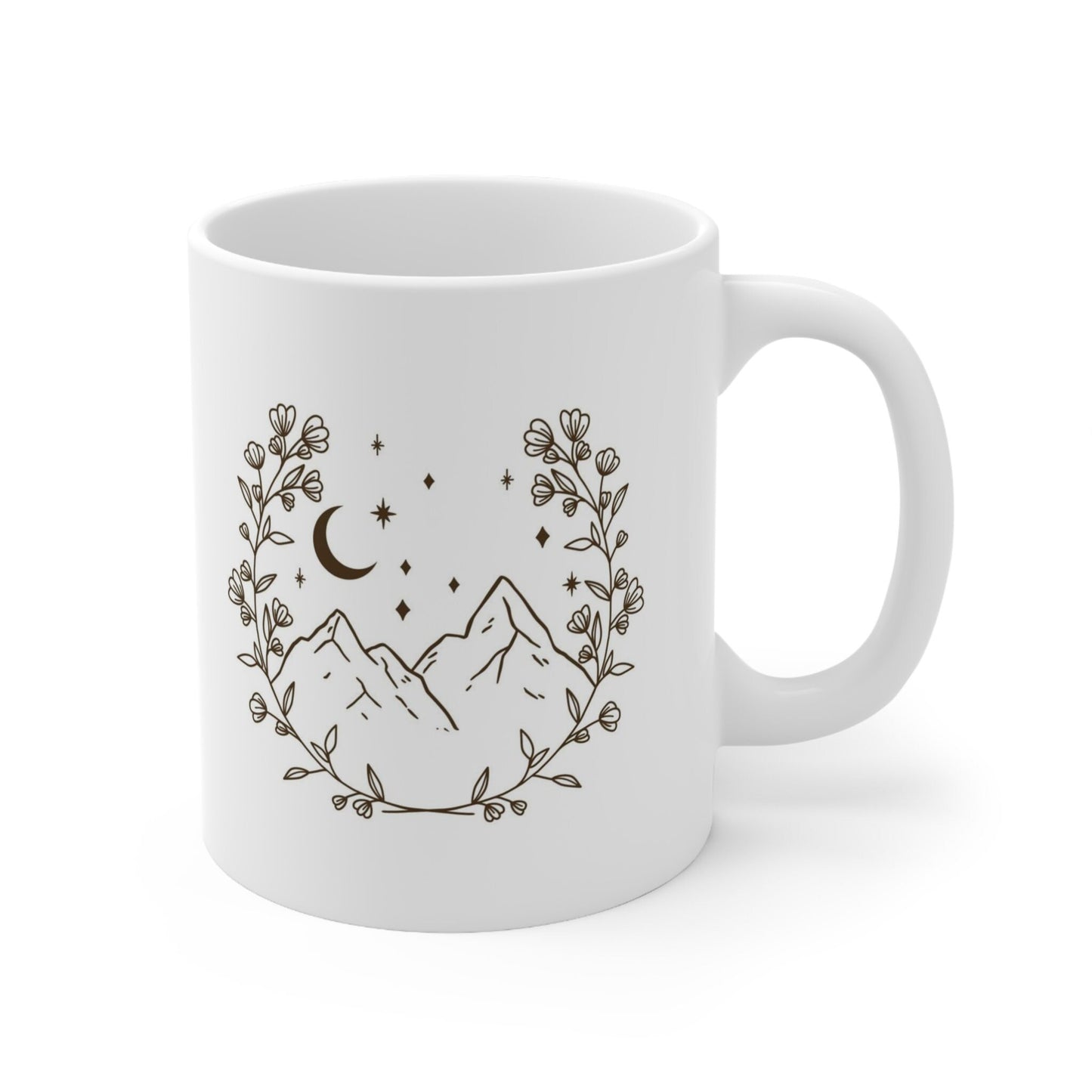 Mountain Wreath Mug, Gift Coffee Mug, Inspirational Boho Style Mug, Coffee Quotes Mug, Cup for Coffee or Tea, Ceramic Coffee Mug 11oz