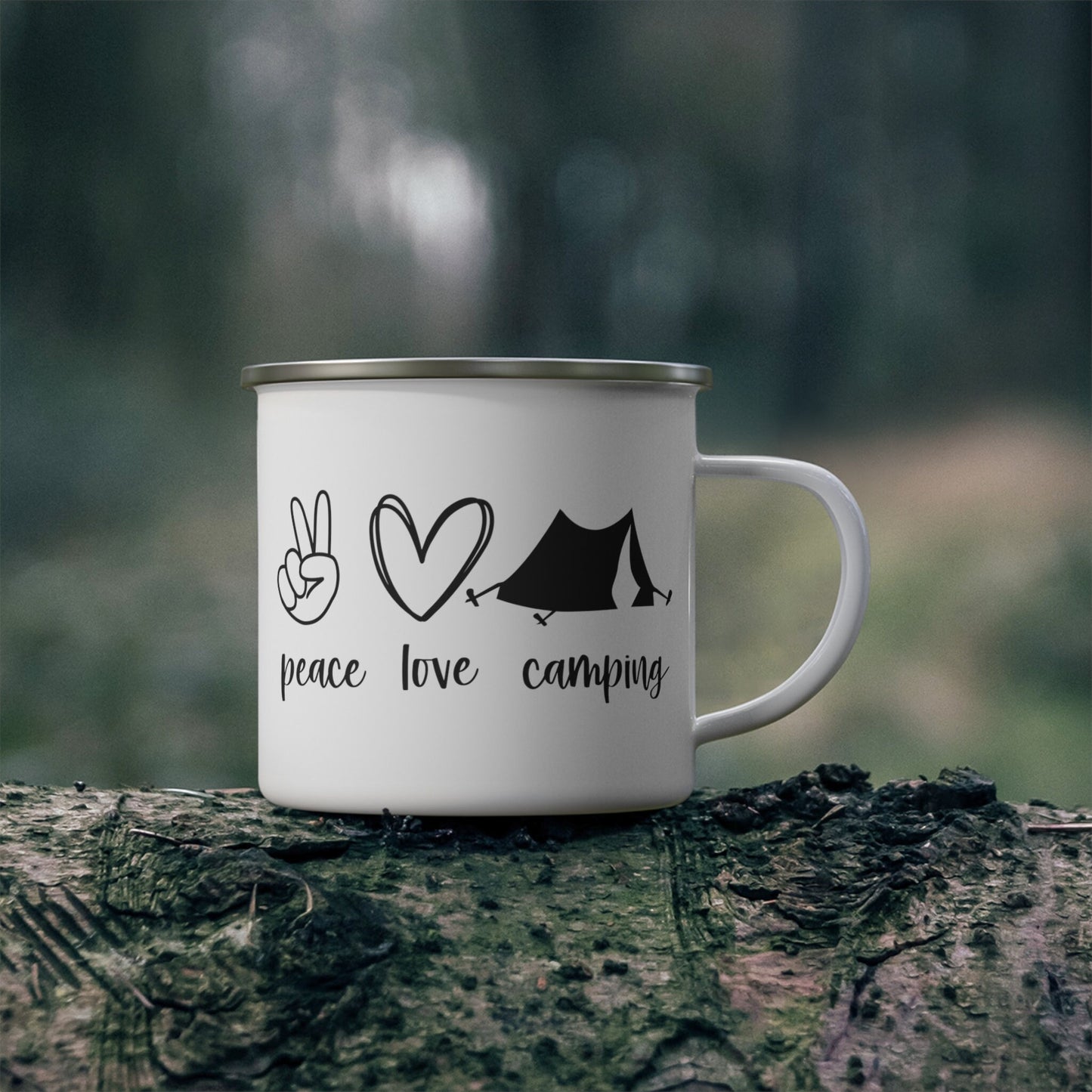 Peace Love Camping Mug, Gift Coffee Traveling Mug, Inspirational Camping Mug, Travel Mug, Stainless Steel Camping Mug 12oz