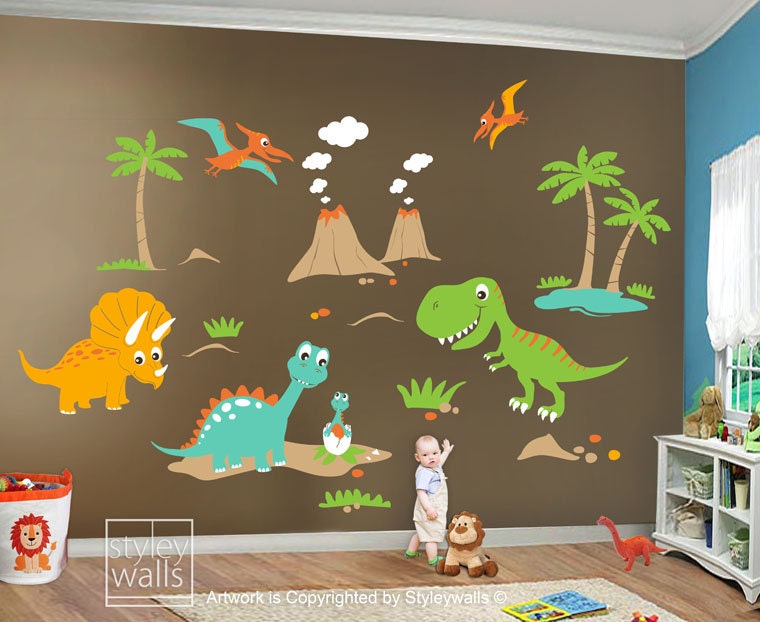 Dinosaurs Wall decal, Dinosaurs Wall Sticker, Dinosaurs Roo Decor, T-rex Wall Decal,Nursery Kids Playroom Vinyl Wall Decal Baby Room Art