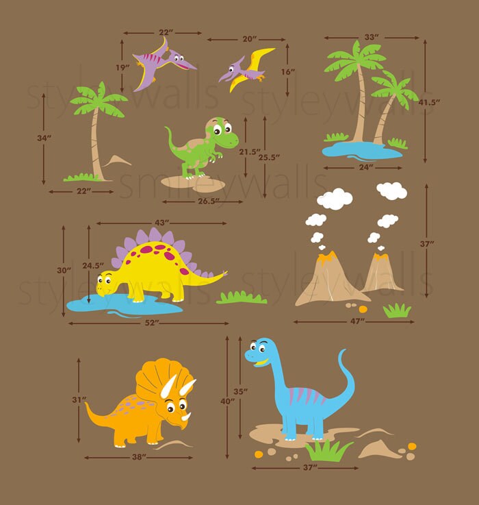 Dinosaurs Wall Decal, Dinos Wall Decal, HUGE Set, Dinosaurs Baby Nursery Kids Playroom Vinyl Wall Decal Wall Decor, Dinosaurs Wall Sticker