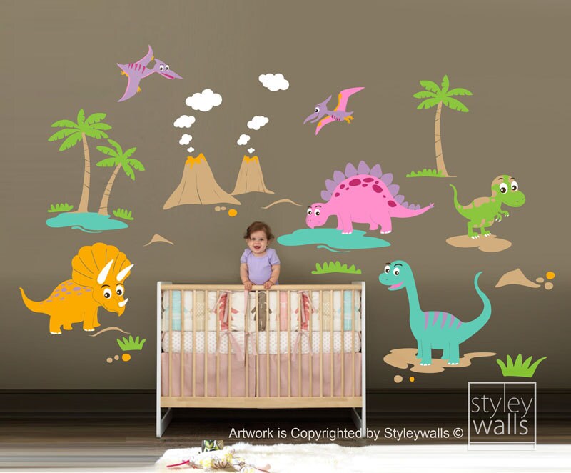 Dinosaurs Wall Decal, Dinos Wall Decal, HUGE Set, Dinosaurs Baby Nursery Kids Playroom Vinyl Wall Decal Wall Decor, Dinosaurs Wall Sticker