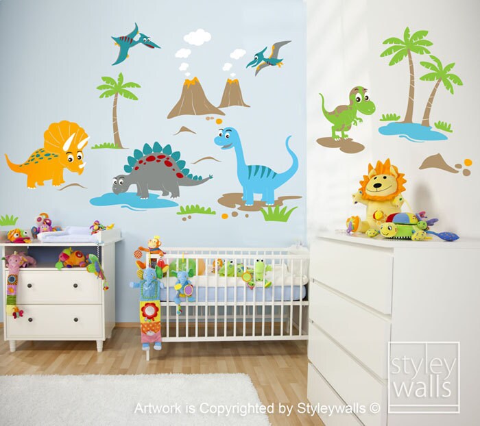 Dinosaurs Wall Decal, Dinos Wall Decal, HUGE Set, Dinosaurs Baby Nursery Kids Playroom Vinyl Wall Decal Wall Decor, Dinosaurs Wall Sticker