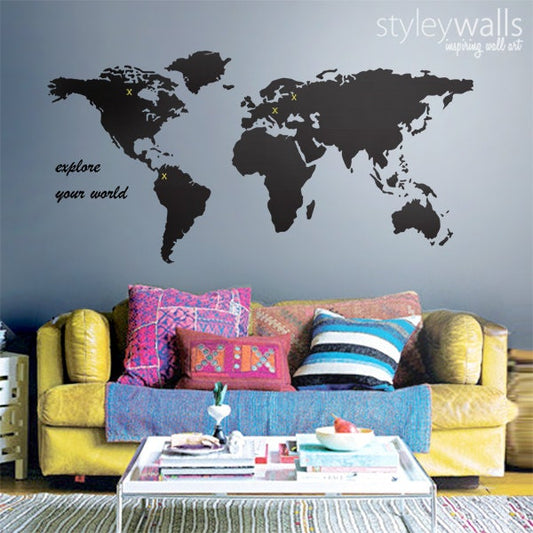 World Map Wall Decal, World Map Wall Sticker for Home Decor, World Map Wall Decor, World Map Decal for Office Design