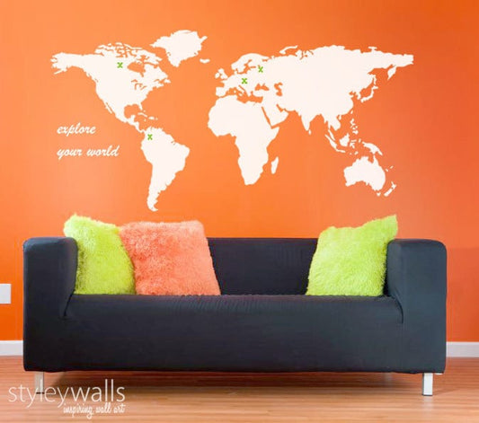 Autocollant mural carte du monde, décoration de salon, carte du monde, autocollant mural de bureau, autocollant mural carte du monde