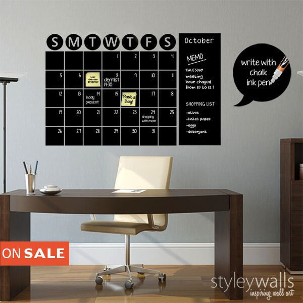 Chalk Board Wall Calendar Vinyl Wall Decal -Chalkboard Decals -Chalkboard Wall Planner -Christmas Gift -Chalkboard Wall Calendar Stickers